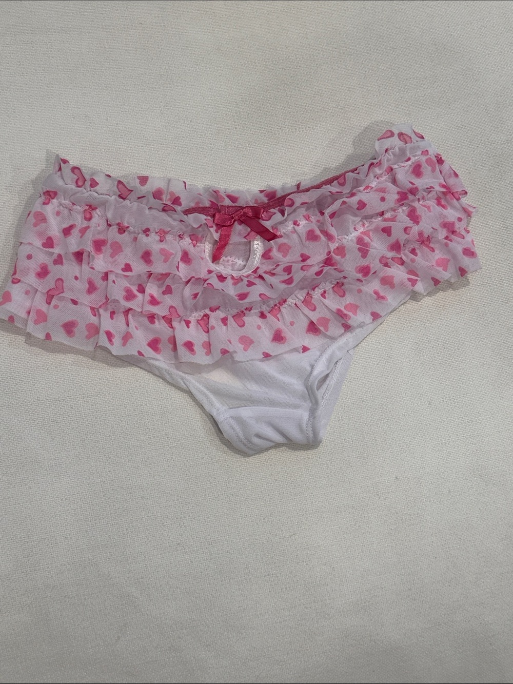 Ruffled Heart-Print Bikini Panty — Pink & White